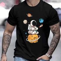 Men Astronaut Graphic T-Shirt Casual Crew Neck Short Sleeve Breathable Polyester Tee with Space Design Men Clothing S