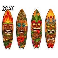 Tropical Wall Decoration 4Pcs Tiki Surfboard Decor, Hanging Sign, Wooden Beach Decoration, Summer Lightweight Mask Decor Theme Hawaiian Luau Party for