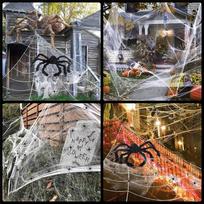 A25F-Halloween Spider Web Decor Set 275  Web + 78  Giant Spider Yard & Garden Scary Decor