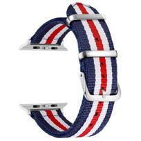 Bracelet Apple Watch - MY-MONTRE - Tissu ceinture - 38/40/41mm - Tricolore bleu/blanc/rouge - Attaches métalliques gryna