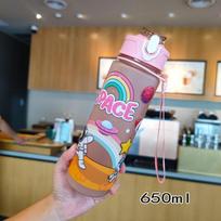 Casual Plastic Astronaut Space Cup with Latch High Quality Rope Sippy Cup Student Water Cup rožinė