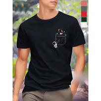Men Crew Neck T-Shirt with Whimsical Pocket Astronaut Print Short Sleeve Regular Fit Sports Style Perfect for Spring S
