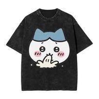 Washed T Shirts Hachiware Stay Focused Chiikawas Hip Hop Novelty TShirt Harajuku Streetwear Cotton Summer Tops Tees for Men 2XL