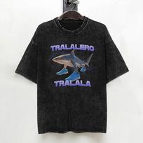 Tralalero Tralala Funny Shark Meme  T Shirt Washed Cotton TShirt Italian Brainrot Memes for Men Women Streetwear Graphic Tees S
