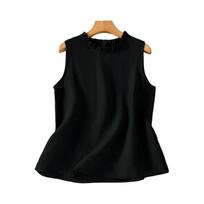 Women's Ruffled Collar Cotton And Linen Vest L juoda