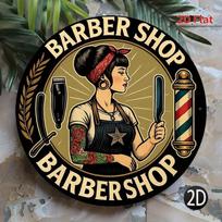 D Flat pc Barber Round Metal Plaque Wall Home Room Cottage Decor for Street Shop Garage Farm Garden 20x20cm(8x8inch)