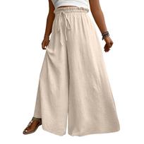 Women's Fashion Casual Plus Size Relaxed Fit Drawstring Wide Leg Straight Leg Pants XXL smėlis