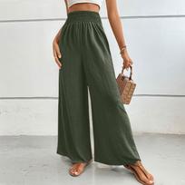 Women's Fashion Holiday Trousers Casual Tight Waist Wide Leg Pants L armijos žalia spalva