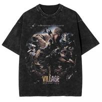 Resident Evil Village Fanart Biohazard Leon Kennedy Oversized T shirt 100 Cotton Vintage Washed Tshirt for men women J169 S