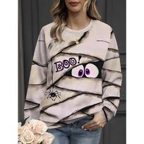 Women's Breathable Printed Crewneck Sweatshirt Pullover, Women's Holiday Costume Long-Sleeve Top S