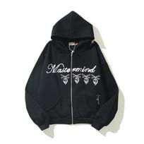 Autumn and winter trend brand Travis Scott skull print graffiti letters men's velvet zipper hooded sweater jacket M juoda