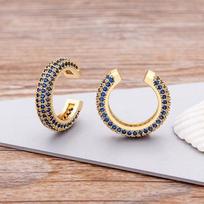 New Arrival Copper Zircon Round Ear Cuff For Women Without Piercing Earrings Jewelry Earcuff Real Gold Color Fashion Jewelry tamsiai mėlyna spalva