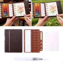 Watercolor Sketchbook Set Binder Art Journal Portable with 18 Empty Paint Grids Brushes
