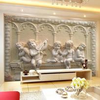3D tapetai Angelas Skulptūrinis reljefas Sieninė tapyba Svetainės Sofos Fono Sieninė tapyba Tapetai 200 cm(W) x 140 cm(H) beige