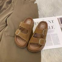 Dopamine slippers women's summer 2024 summer new retro versatile student thick-bottomed casual one-word cool slippers outer wear 35 chaki