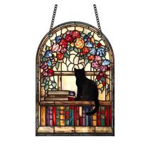 Halloween Reading Ghost Suncatcher Hanging Decoration Black Cat Stained Glass B