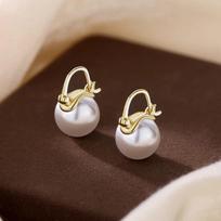 Elegant Hong Kong Style Large Pearl Ear Cuffs - Minimalist Retro Design brown