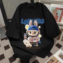Labubu Joint Short Sleeve T Shirt Trendy Cartoon Design Breathable Fabric Oversize Korean Style Unisex 150