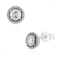 Pandora 296272cz Nesenstantis apvalus žvilgantis halo sidabriniai auskarai 296272CZ