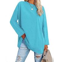 Big Size Clothing for Spring Autumn Plus Size Women's Casual Solid Color Long Sleeve Round Neck T-Shirt S dangaus mėlyna spalva