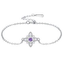 Thai Silver Witch Knot Bracelet with Purple Cubic Zirconia Protection Amulet Wicca Witchcraft Bangle for Women Wiccan Jewelry