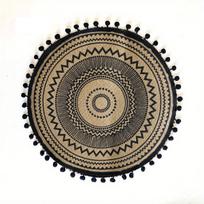 Round Jute Placemat with Pom-Pom Tassel, Eco-Friendly Woven Table Decor for Dining, Vintage Heat Resistant Coasters L