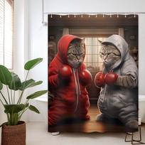 Cat Shower Curtain Funny Kids Boxing Cool Bathroom Decor, Waterproof Fabric With Hooks, 72X72 Inch W60H190(CM)-1 Pcs