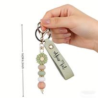 Individualizuotas pavadinimo ramunės raktų pakabukas, gėlių rašto minkšto aukso karoliukų raktų žiedas su karabinu, elegantiška dovana moterims, mokytojoms Kalėdoms raudona