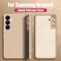 Luxury Case For Samsung Galaxy S23 S22 S24 S25 Ultra Plus S23 FE A17 A56 A55 A15 A35 A54 A16 5G Liquid Silicone Soft Phone Cover Samsung S23Ultra chaki