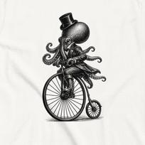 Steampunk Octopus Penny Farthing T-Shirt, Victorian Nautical Bicycle Tee L