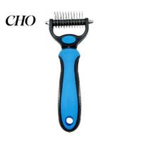 Dual Side Pet Brush Grooming Rake Double Sided Stainless Steel Blades Cat Deshedding Long Hair Comb Tool Undercoat for Dogs Cats Shedding Control S mėlyna