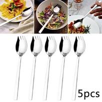 5pcs Spork Set Soup Spoon Tableware Kitchen Outdoor Picnic Scoop Silver Stainless Steel Tools Camping Utensils China Mainland