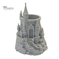 Pencil Holder Castle Shape Pen Holder, 3D Printed Desk Organizer for Pens, Pencils, Makeup Brush Brushes, Decorative Storage Cup Home Office pilka