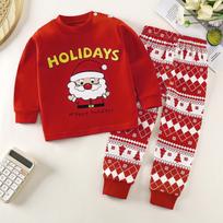 Children's Cotton Thermal Underwear Set Long Sleeve Top and Pants Toddler Boys Girls Warm Sleepwear Autumn Clothing Soft Fabric 80 raudona