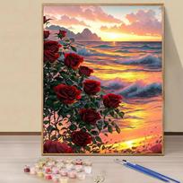 Modern 16x20 Inch Frameless Adult Paint-by-Number Kit Poppy Flower Canvas Painting Set with Brushes and Acrylic Paints 16x20 Inch Frameless