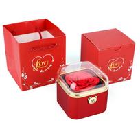 Dustproof Flip Necklace Box Cute Surprise Jewelry Storage Box Rotating Rose Box  Anniversary raudona