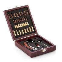 Coffret Sommelier bois : jeu d'échecs et ensemble 4 accessoires vin