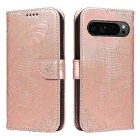 for Google Pixel 10/10 Pro 5G Wallet Case with Card Holder and Kickstand Embossed Butterfly Flip Cover mėlyna