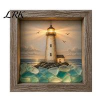 Ambient Picture Frame Light Sea Glass Art Painting with LED Light, DIY Mosaic Arts and Craft Kit, Decorative Ocean Themed Beach Kit for Home A