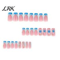 Nude Base Nails 24Pcs Summer Ocean Press on Nails, French Tip Flower Faux Pearl Stick-on Fake 24 Piece Nail Set Salon Quality Long Glue False 24PCS