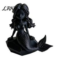 Dark Mermaid Statue 3D Printed Action Figure, Gothic Style Figurine with Matte Black Finish, Movable Joints High Precision Printing Art & Wide juoda