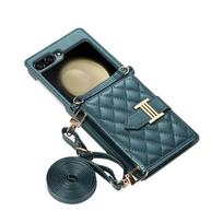 Odinis dėklas su kortelių laikikliu per petį, skirtas Samsung Galaxy Z Flip 8 7 FE 6 5 4 3 Flip6 5G, su dirželiu ir deimantų įspaudu Galaxy Z Flip 8&Case & Strap gray