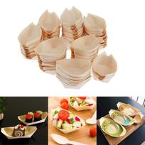 100 Pieces Wooden Sushi Boat, Boat Food Container, Appetizer Handmade Multipurpose Disposable Sashimi Plate for Kitchen Cafe