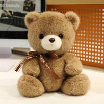 Lovely Baby Bear Plush Toys Cozy Fluffy Cartoon Ribbon Bow Little Bear Doll Warm Children Companion Desktop Pets Party Decor 23cm ruda