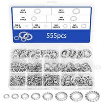 555Pcs/Box Stainless Steel Lock Washers Locking Anti-Slip External Tooth Lock Washers Durable Washers Assortment Kit juoda