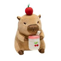 Working Capybara with Fruit Boba Tea Plushie Stuffed Capibaras Animals Toy Having Apple Grape Orange Juice Drink Toys for Boy about 26-30cm