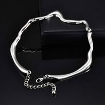 Vnox Punk Metal Irregular Twisted Wave Necklace for Men, Vintage Silver Color Liquid Alloy Geometric Adjustable Choker Jewelry