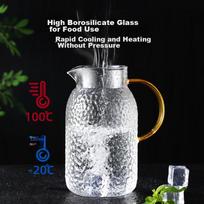 Fuguang Heat-Resistant Glass Pitcher, Large Capacity Household Juice Cup, Flower Tea Cup, Teapot, Cold Water Pitcher, Hammered Pattern Pot, 1200ML