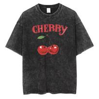 Vintage Washed Cotton TShirt Women Disco Ball Cherry Graphic Tee 70s Retro Acid Wash Streetwear Harajuku Loose Fit Party Top S