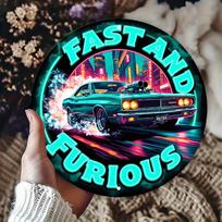 PC Fast and Furious Retro Car Aluminum Wall Art  Round Metal Sign with Vibrant Drag Racing Design Rustic Tin Sign for Home 20x20cm(8x8inch)